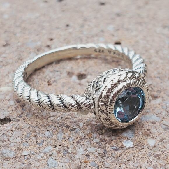 Vintage Judith Rika Sterling Silver Twisted Rope Aquamarine Ring Size 9 - Picture 1 of 8